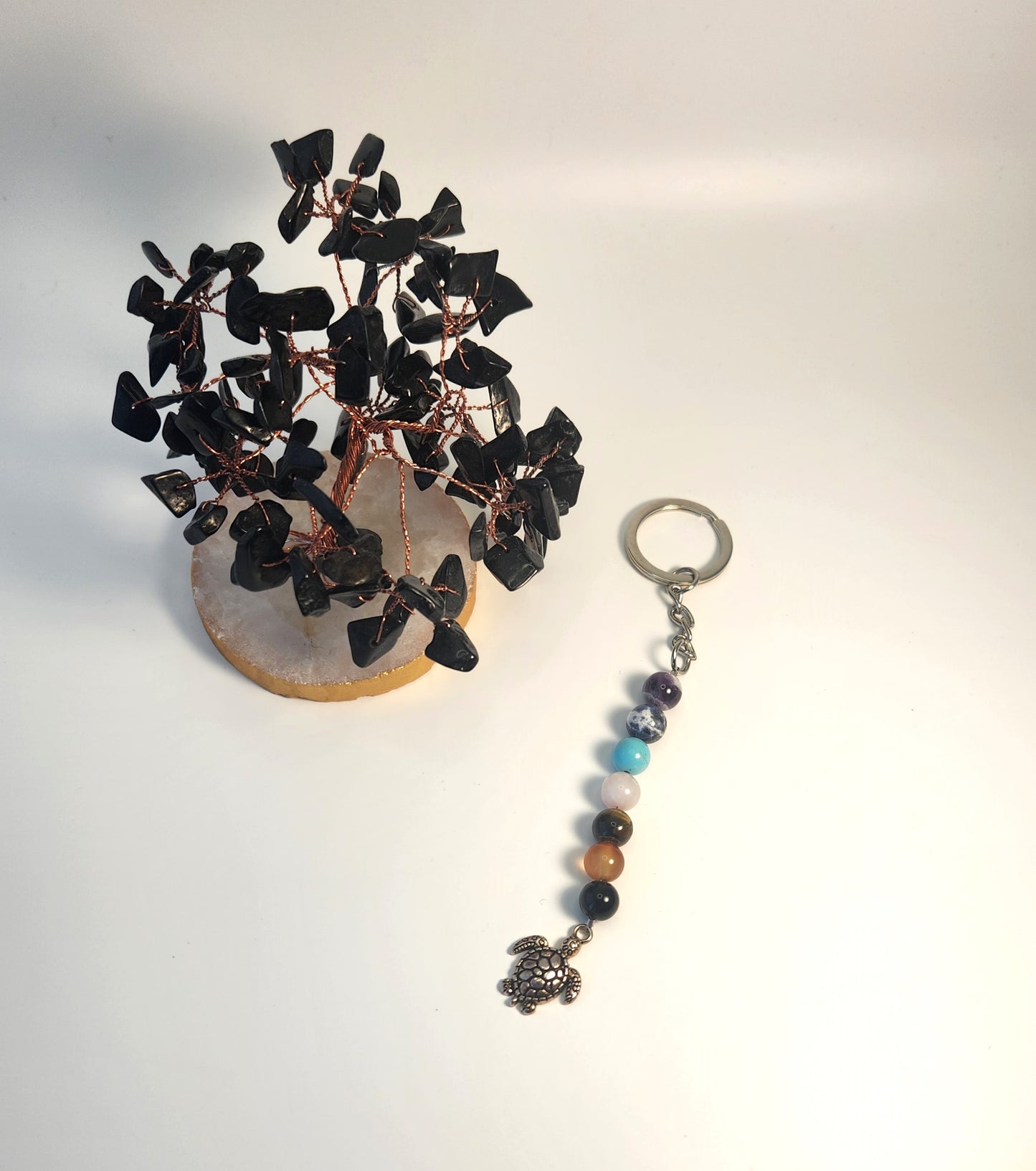 8mm Chakra Keychain with Turtle Pendant