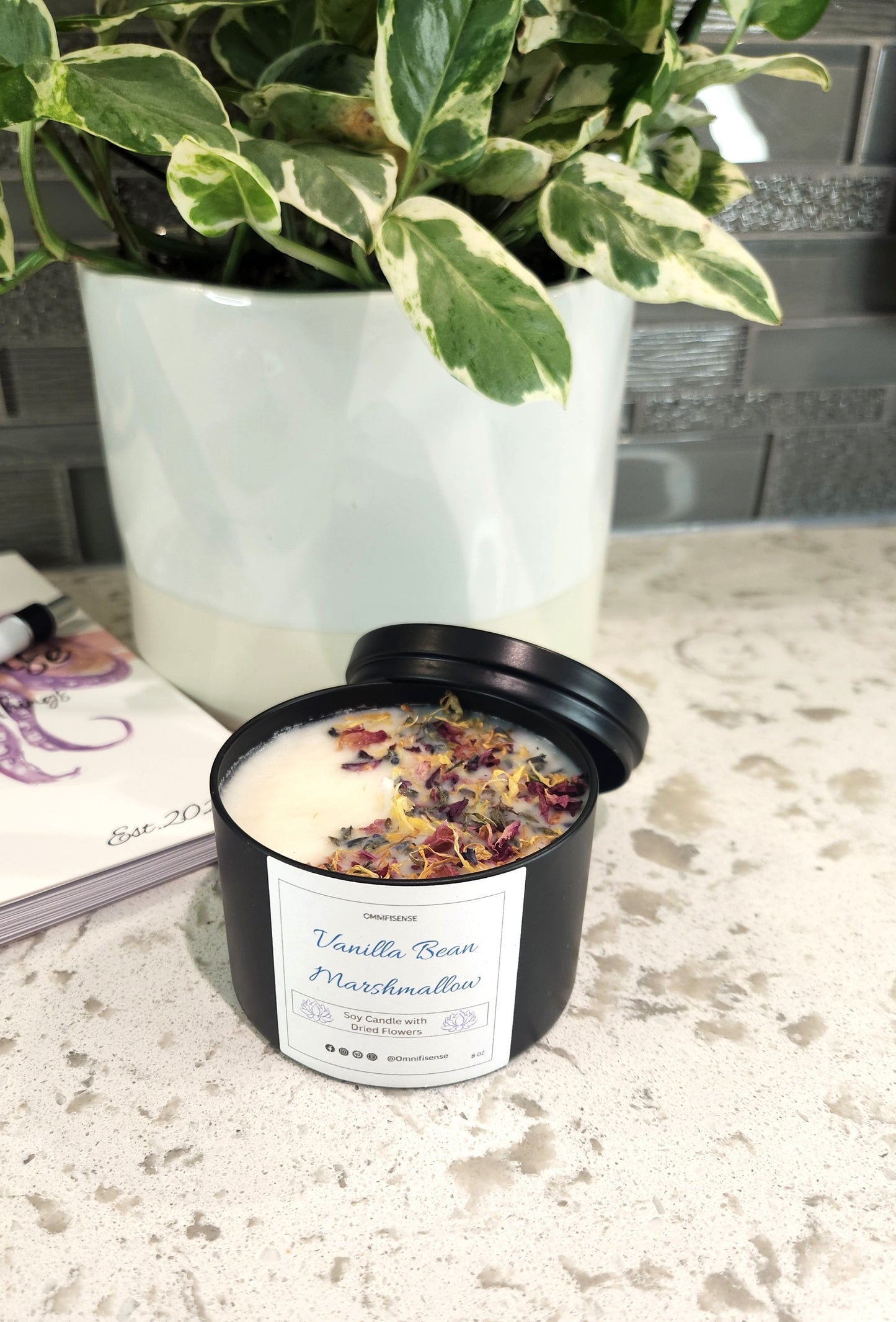 Vanilla Bean Marshmallow Soy Candle with Dried Flowers