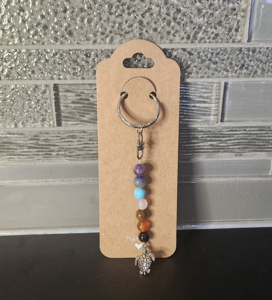 8mm Chakra Keychain with Turtle Pendant