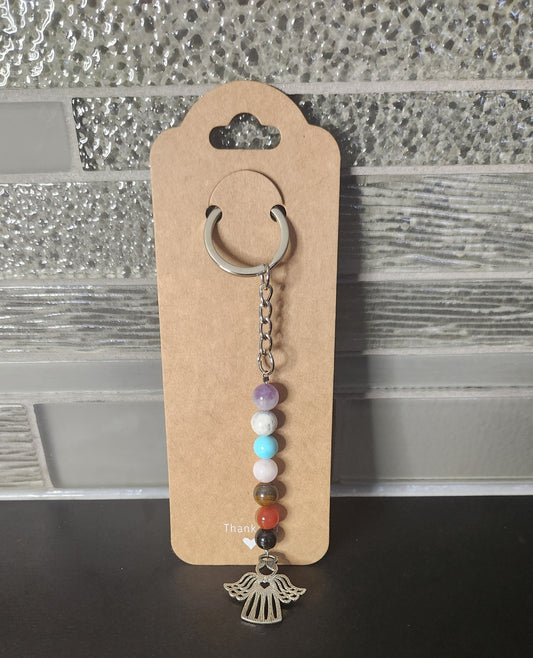 8mm Chakra Keychain with Angel Pendant