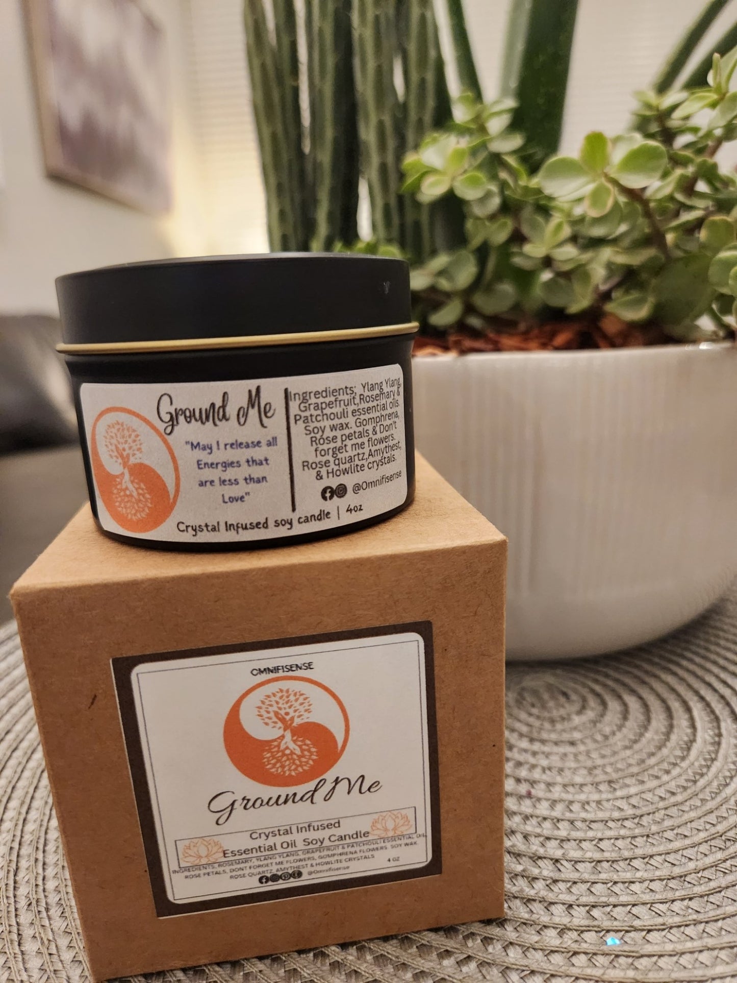 "Ground Me" Crystal Essential Oil Candle 4oz